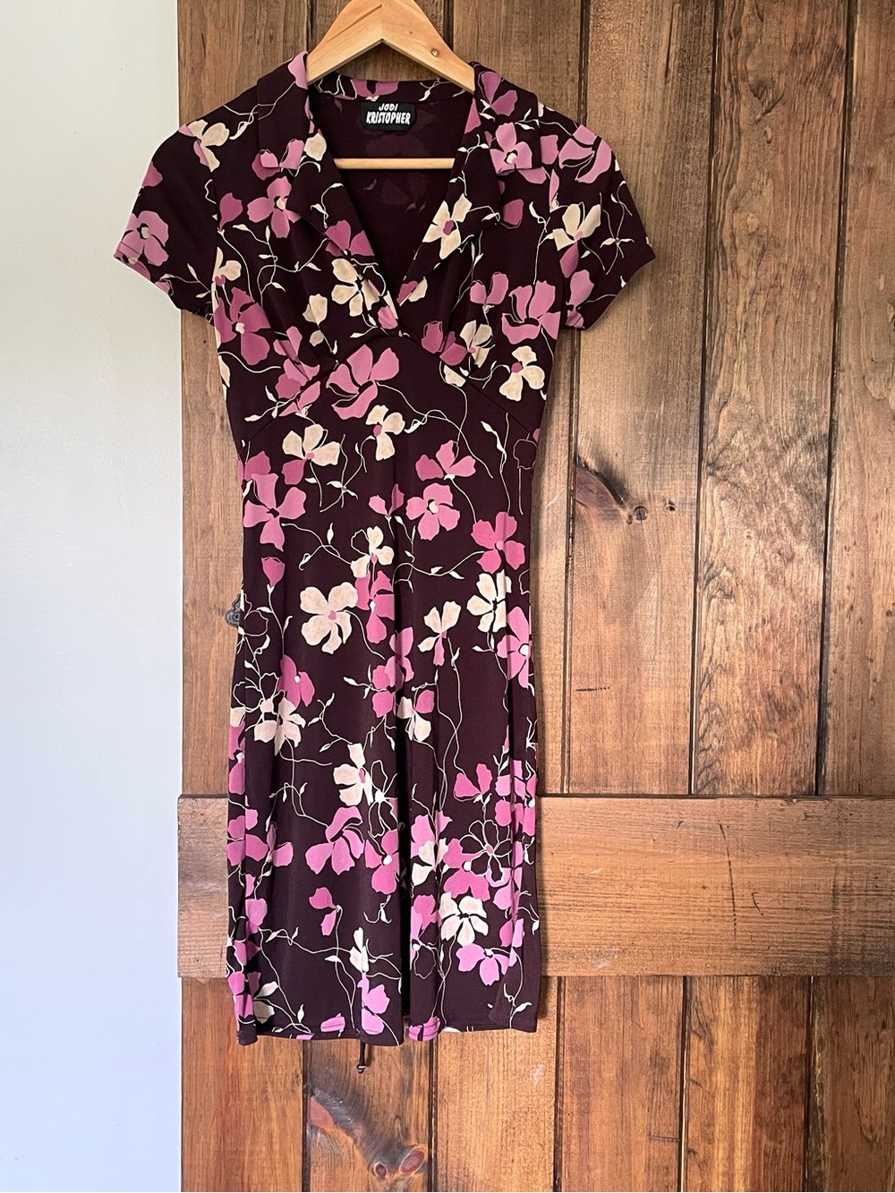 Vintage 90's Y2K Jodi Kristopher Brown Floral Polo Collared Empire Waist Dress